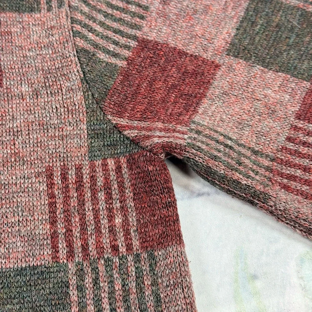Vintage 80s Jantzen Wool‎ Blend Sweater Men's M Red V Neck Geometric USA Dad